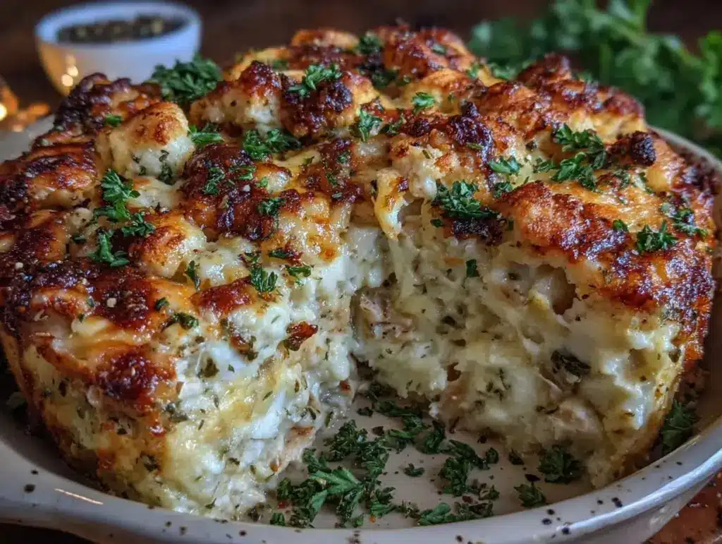 creamy chicken cauliflower rice casserole - featured image