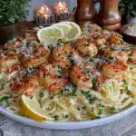 creamy lemon garlic shrimp linguine - featured image