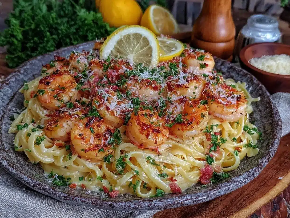 creamy lemon garlic shrimp linguine preparation steps