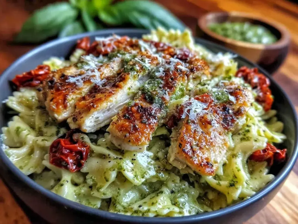 creamy pesto chicken pasta - featured image