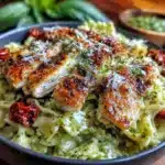 creamy pesto chicken pasta - featured image