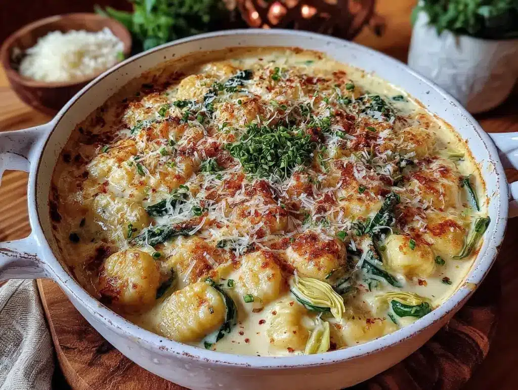 creamy spinach artichoke gnocchi - featured image