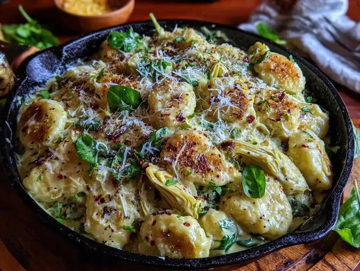 creamy spinach artichoke gnocchi preparation steps