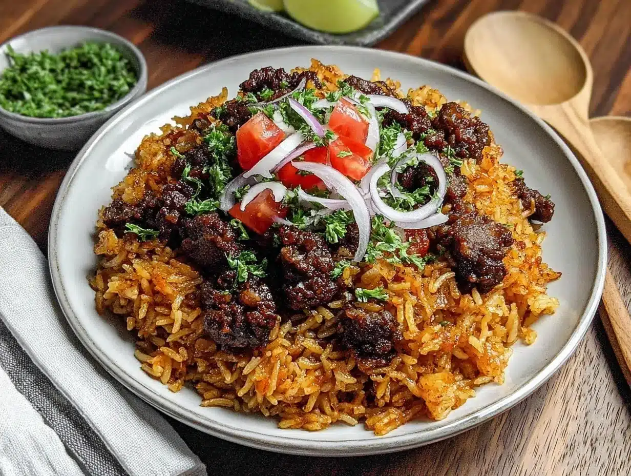 ground beef Jollof rice preparation steps
