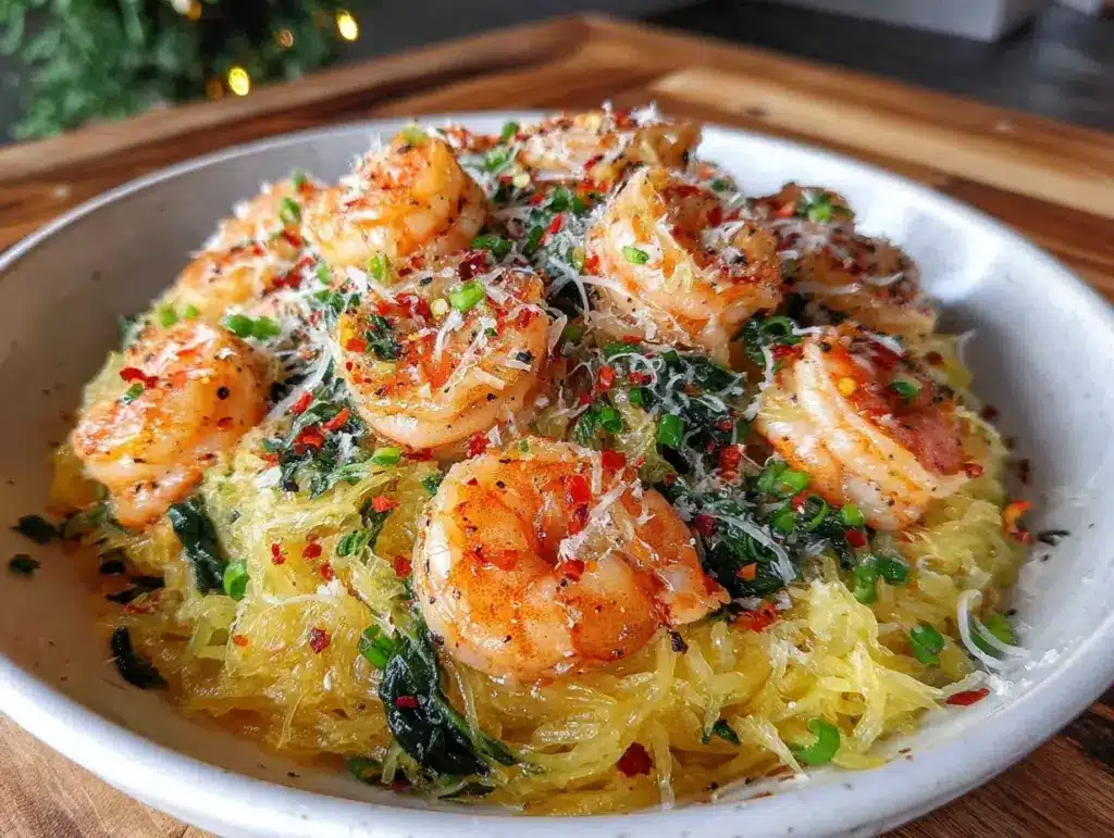 healthy spaghetti squash shrimp scampi - featured image