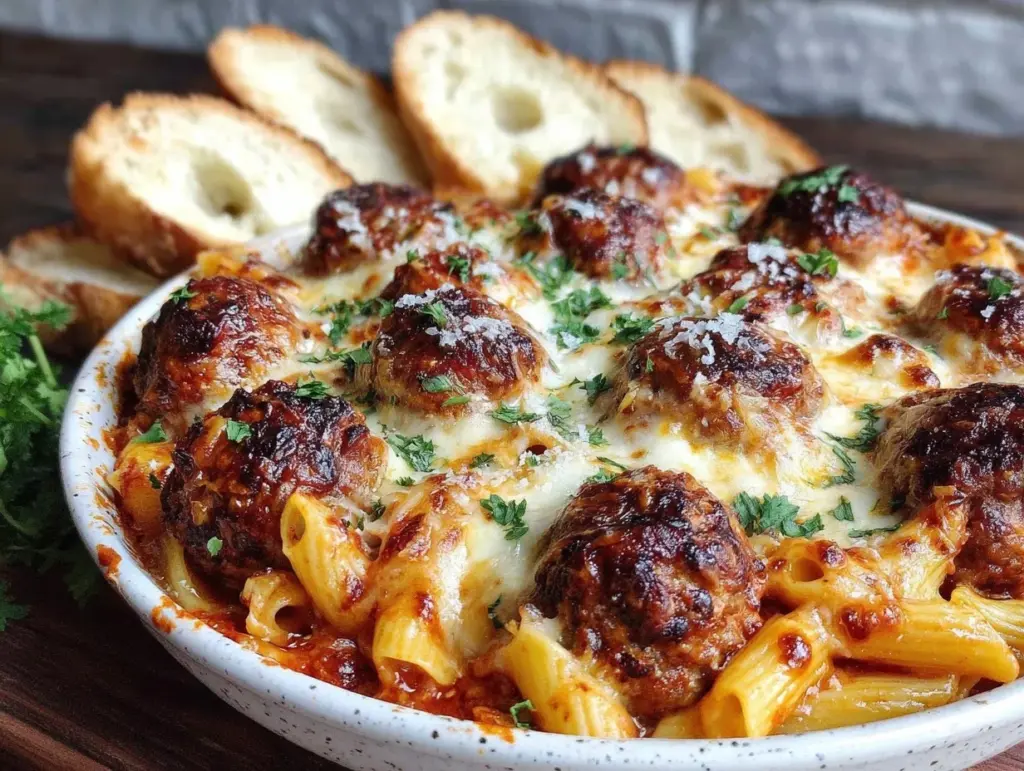 meatball sub pasta bake - featured image