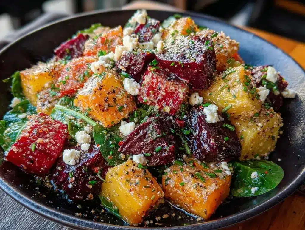 roasted beets and sweet potatoes - featured image