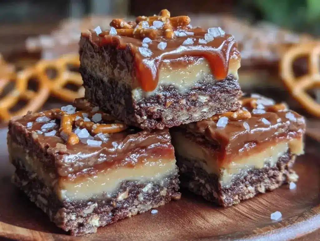 salted caramel pretzel brownie bars - featured image