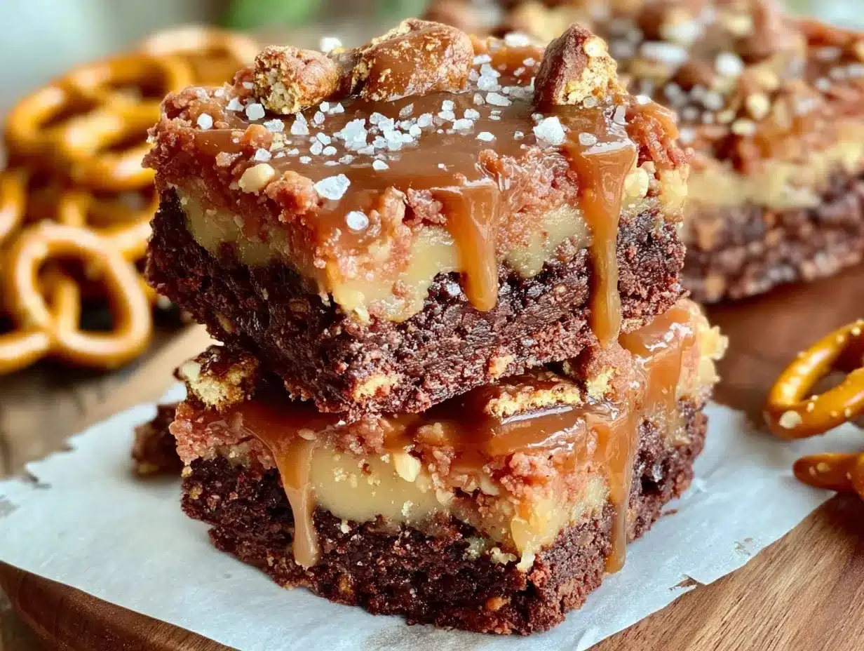 salted caramel pretzel brownie bars preparation steps