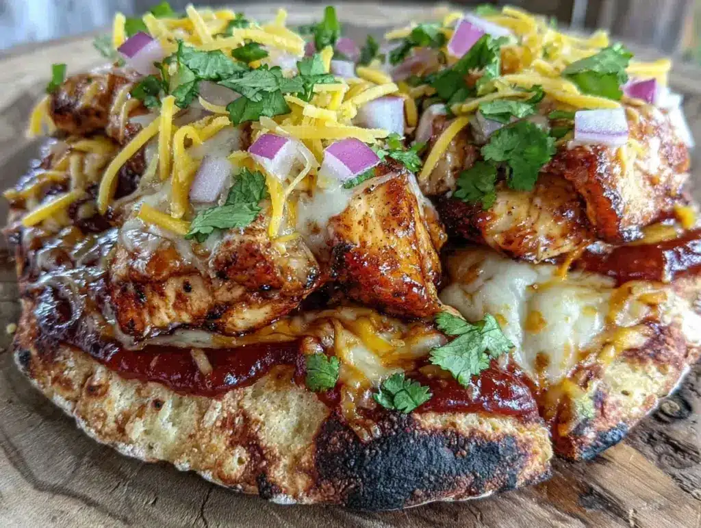 smoky BBQ chicken flatbread pizza - featured image