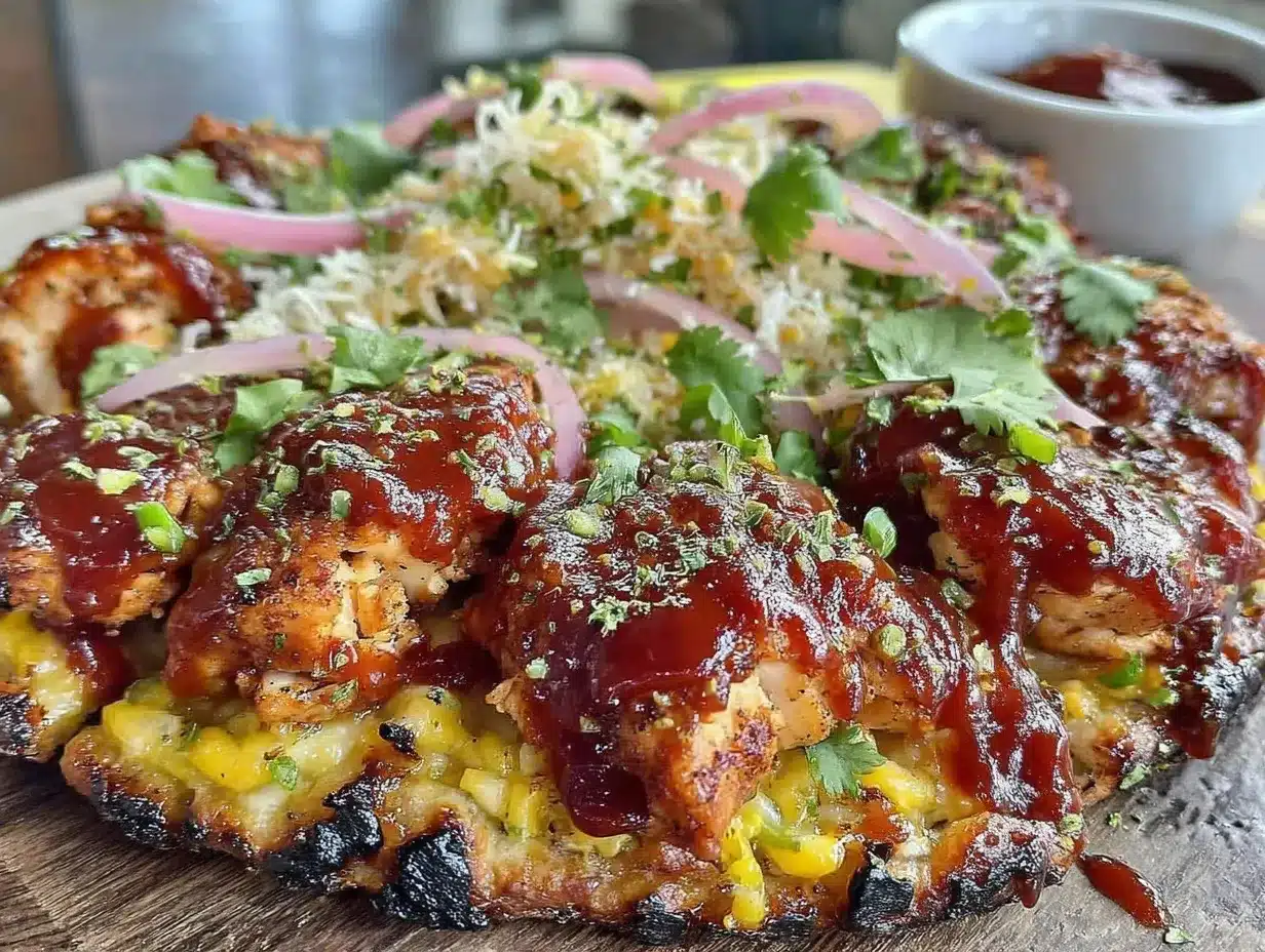 smoky BBQ chicken flatbread pizza preparation steps